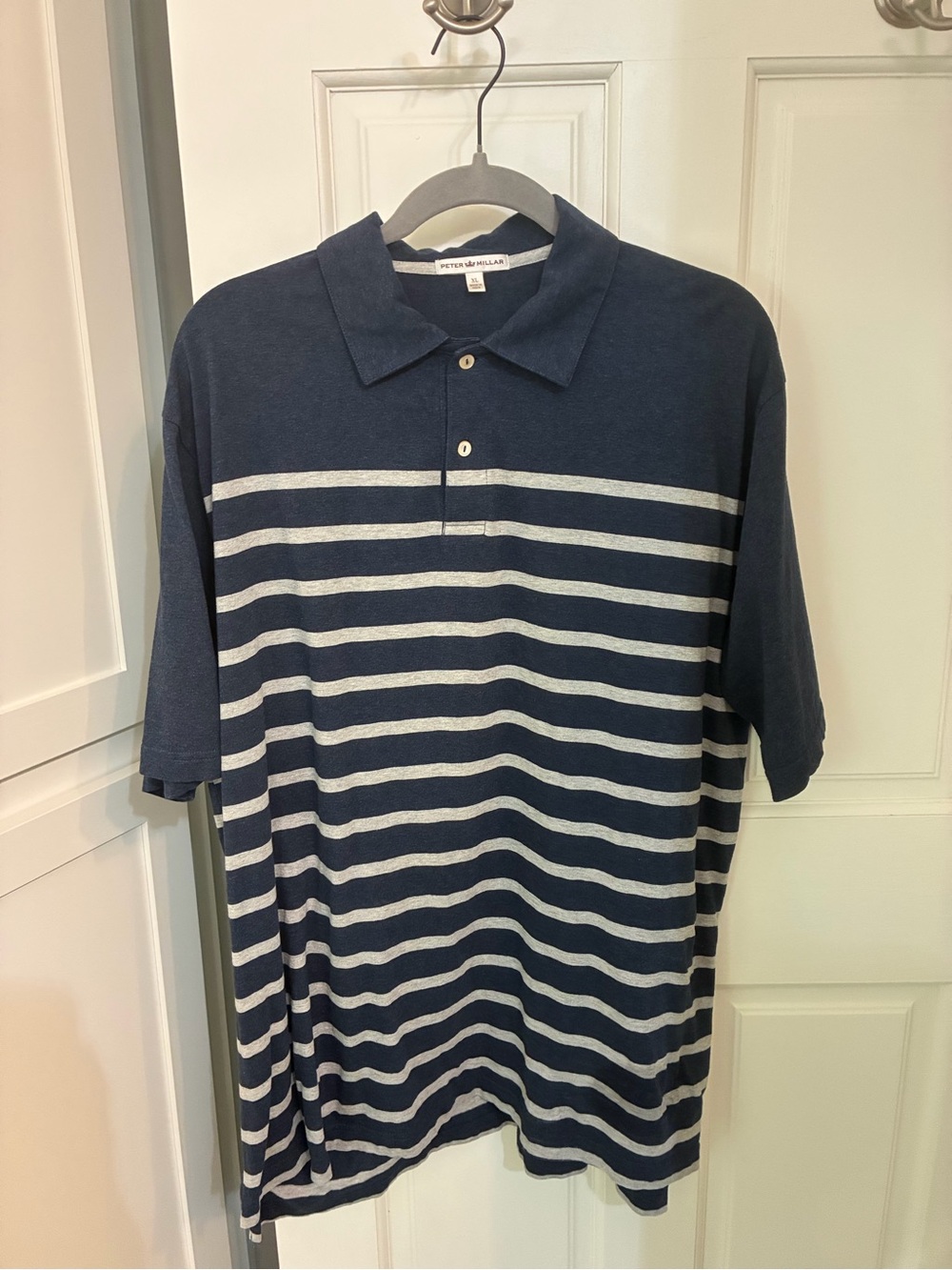 Peter Millar Navy and White Striped Polo